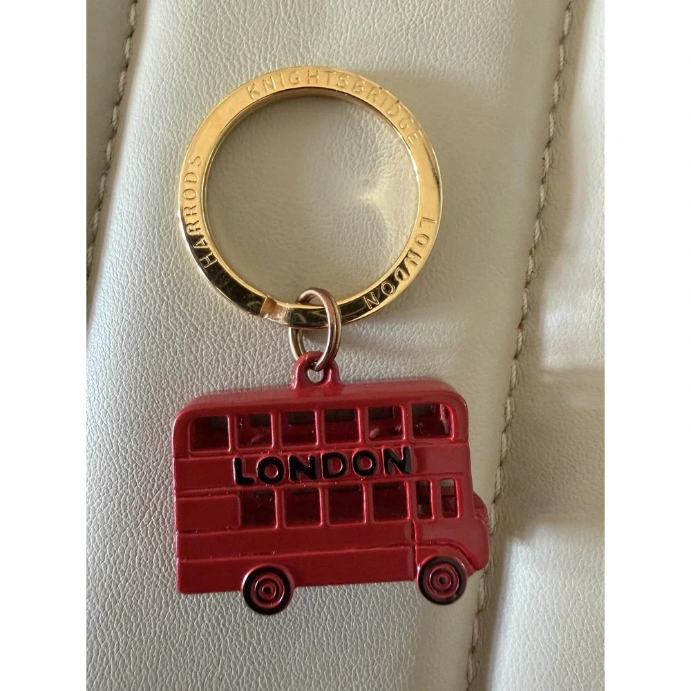 Harrods Knightsbridge London England Double Decker Bus Keychain Fob UK Key Ring